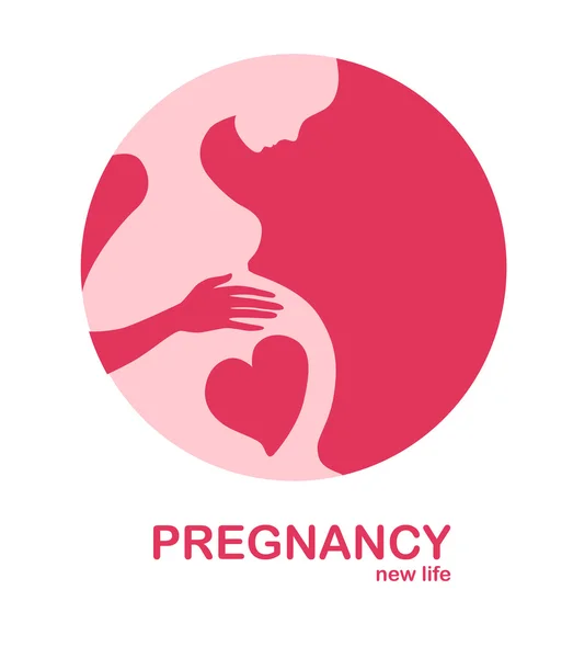 Donna incinta design logo rotondo — Vettoriale Stock