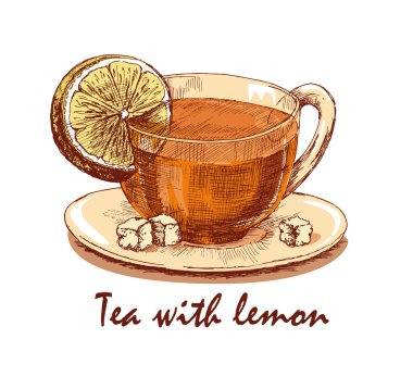 Renkli el çekilmiş limonlu çay fincan 