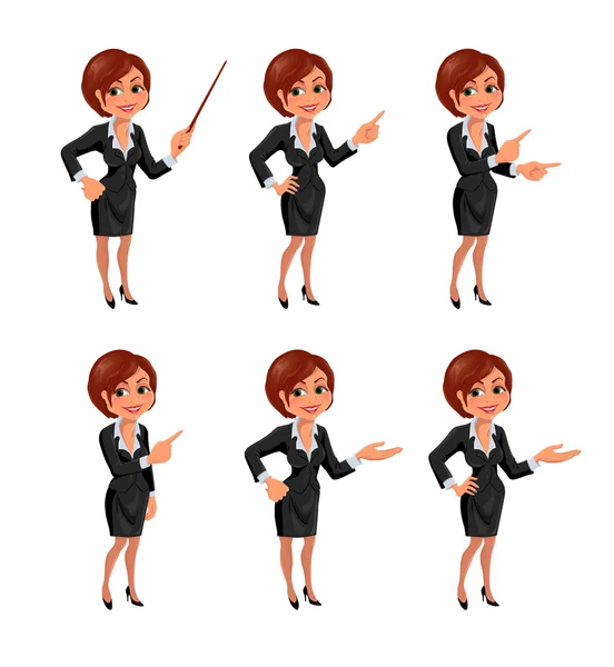 Desenhos animados conjunto de apresentação mulher de negócios —  Vetores de Stock