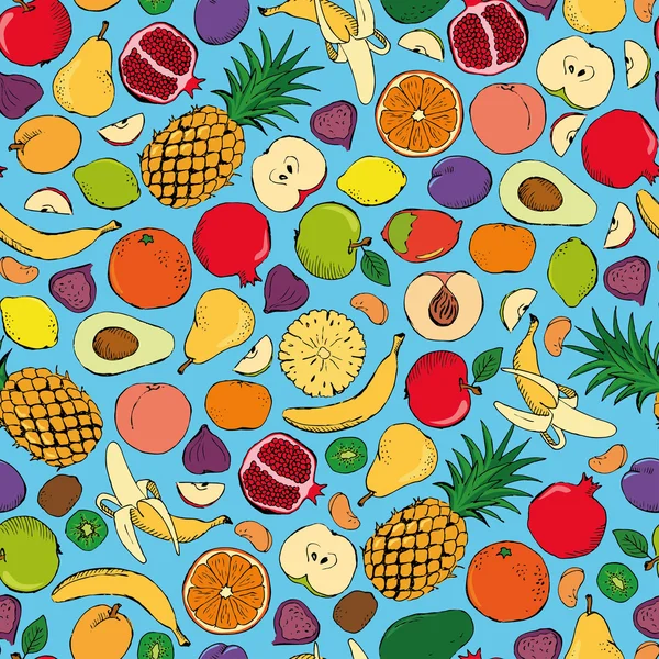 Colored fruits doodle seamless — Stock Vector
