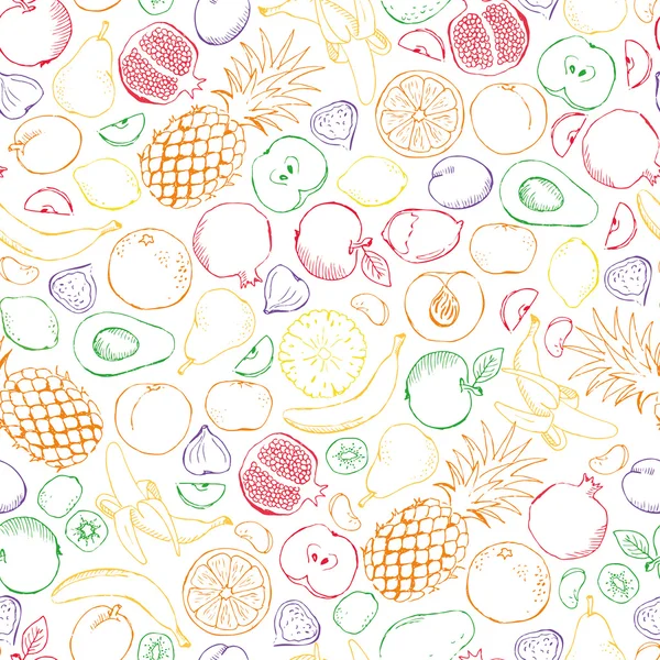 Frutas garabato con contorno de color sin costuras — Archivo Imágenes Vectoriales