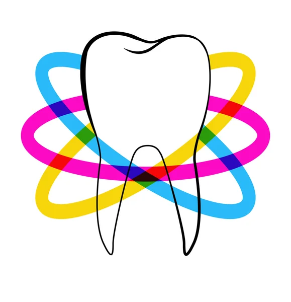 Logotipo odontológico con órbitas de color — Vector de stock