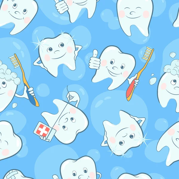 Desenhos animados dente sem costura padrão —  Vetores de Stock