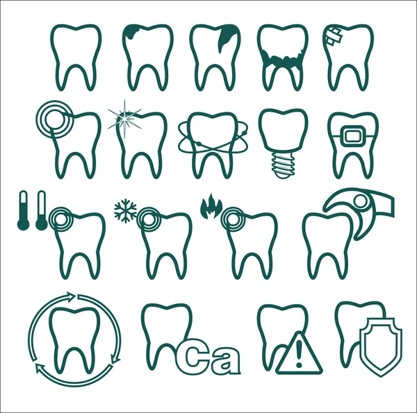 Dientes iconos conjunto — Vector de stock