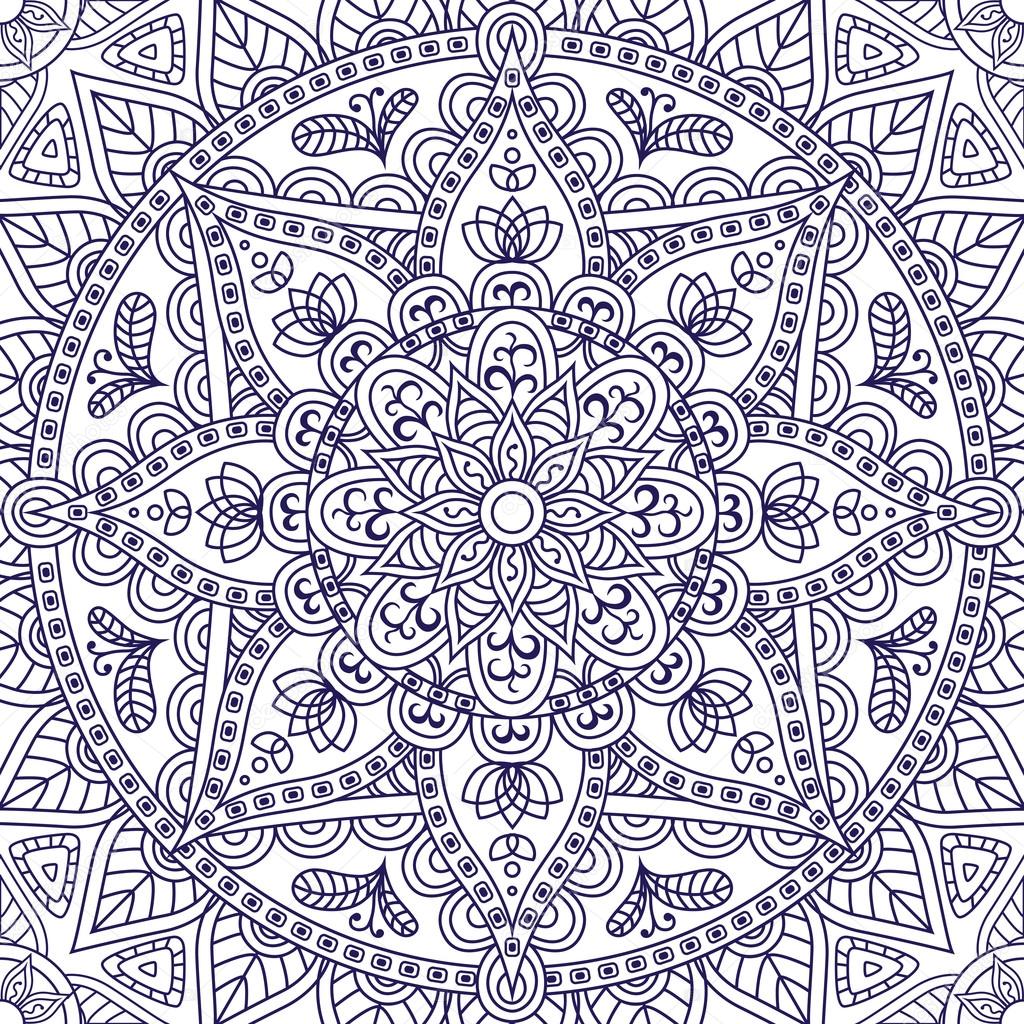Mandala blue seamless pattern