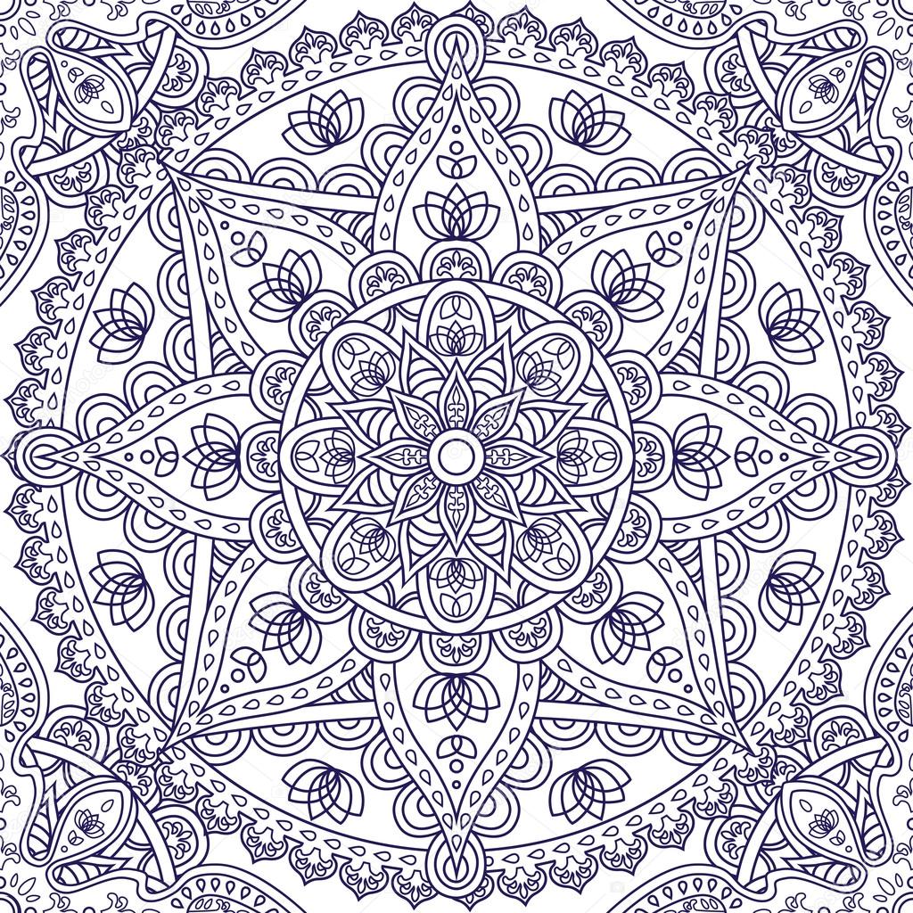 Mandala blue seamless pattern