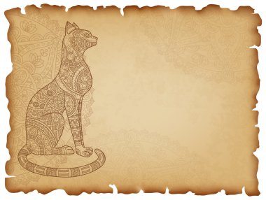 Eski kağıt arka plan ile mandala kedi
