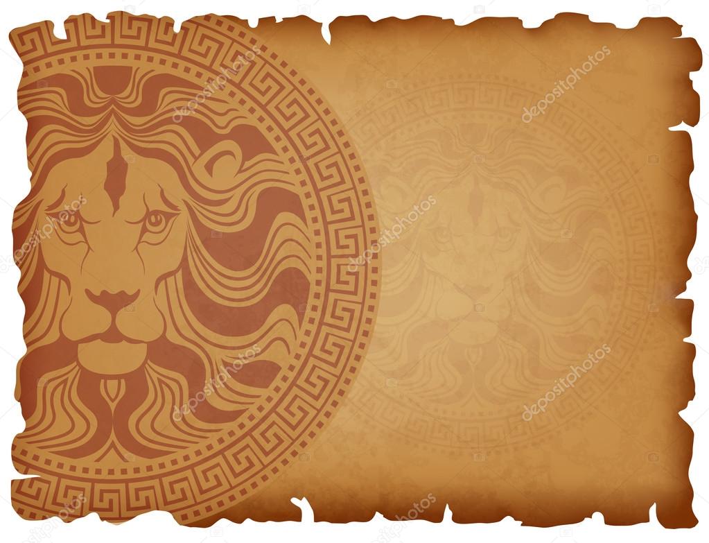 Old paper background with lion head medallion