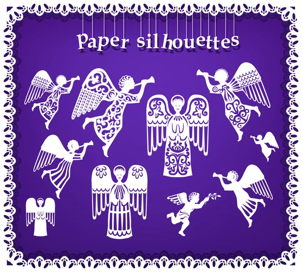 Papiersilhouetten von Engeln — Stockvektor