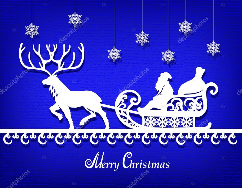 Santa Claus paper silhouette on the blue texture background
