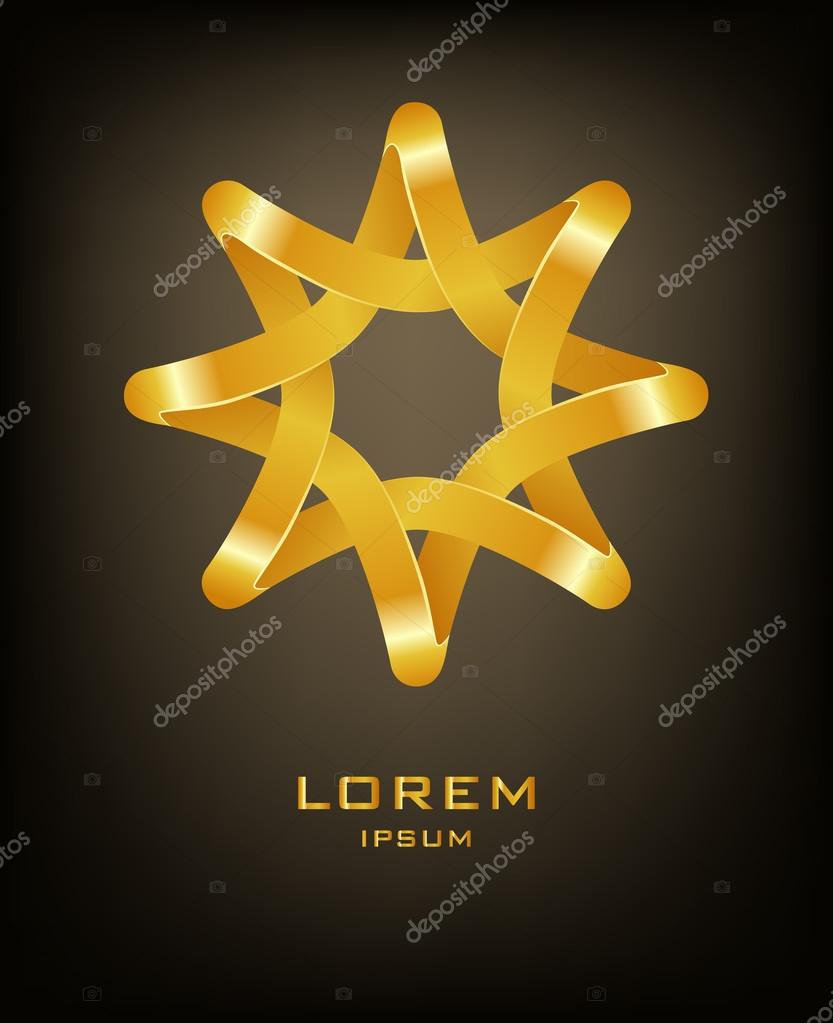 Gold eight-pointed star logo design template. Corporate icon such as logotype. Infinite loop quadrangles forming octagonal stella. Vector.