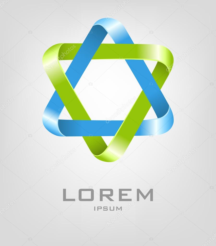 Six-pointed star logo design template. Corporate icon such as logotype. Infinite loop triangles forming hexagram. Vector.