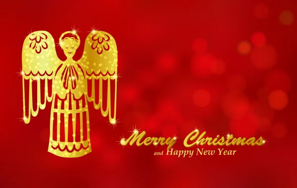 Navidad fondo rojo con ángel — Vector de stock