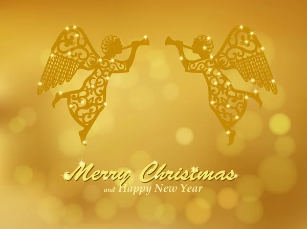 Merry Christmas gold background with angels — 스톡 벡터