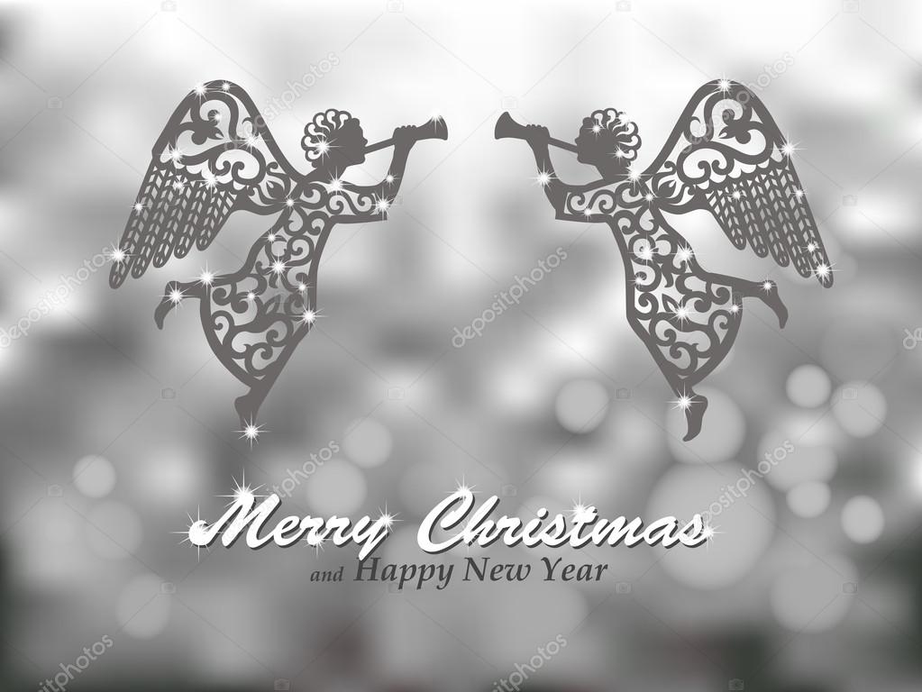 Merry Christmas silver background with angels
