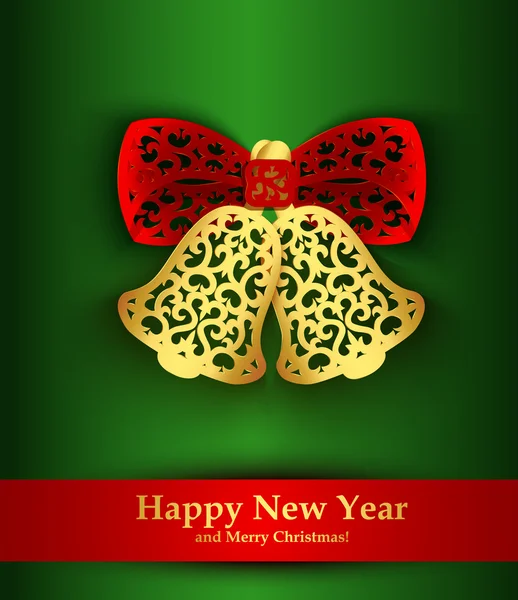 New Year greeting card with silhouette of Christmas bells — Stockvector