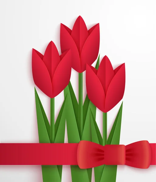 Red paper tulips card — ストックベクタ