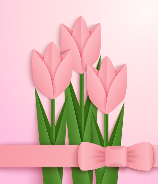 Карточка тюльпанов из розовой бумаги
