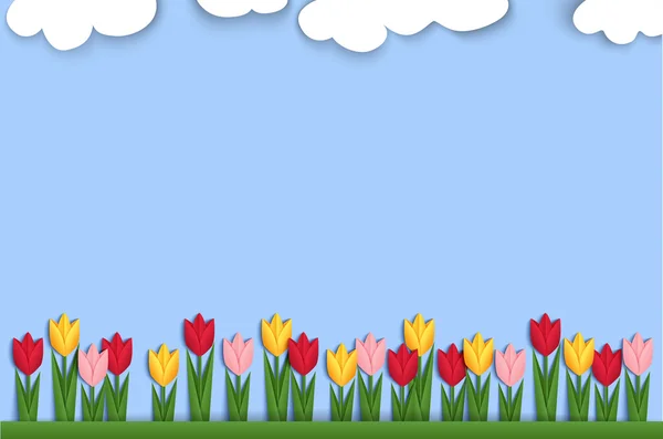 Fundo de primavera decorado com tulipas de papel — Vetor de Stock