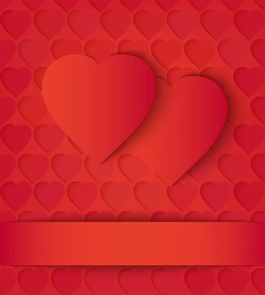 Tarjeta de dos corazones de papel en rojo — Vector de stock