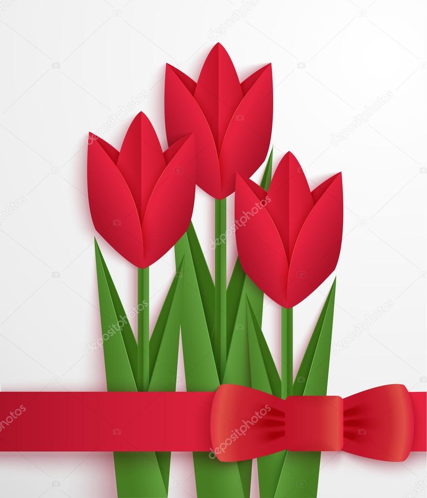 Red paper tulips card