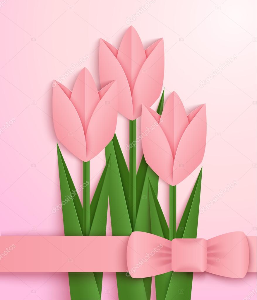 Pink paper tulips card