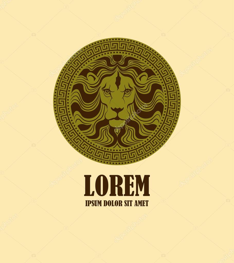 Lion head medallion logo design template. Stylized lion head in ancient locket icon such as logotype. Vector illustration