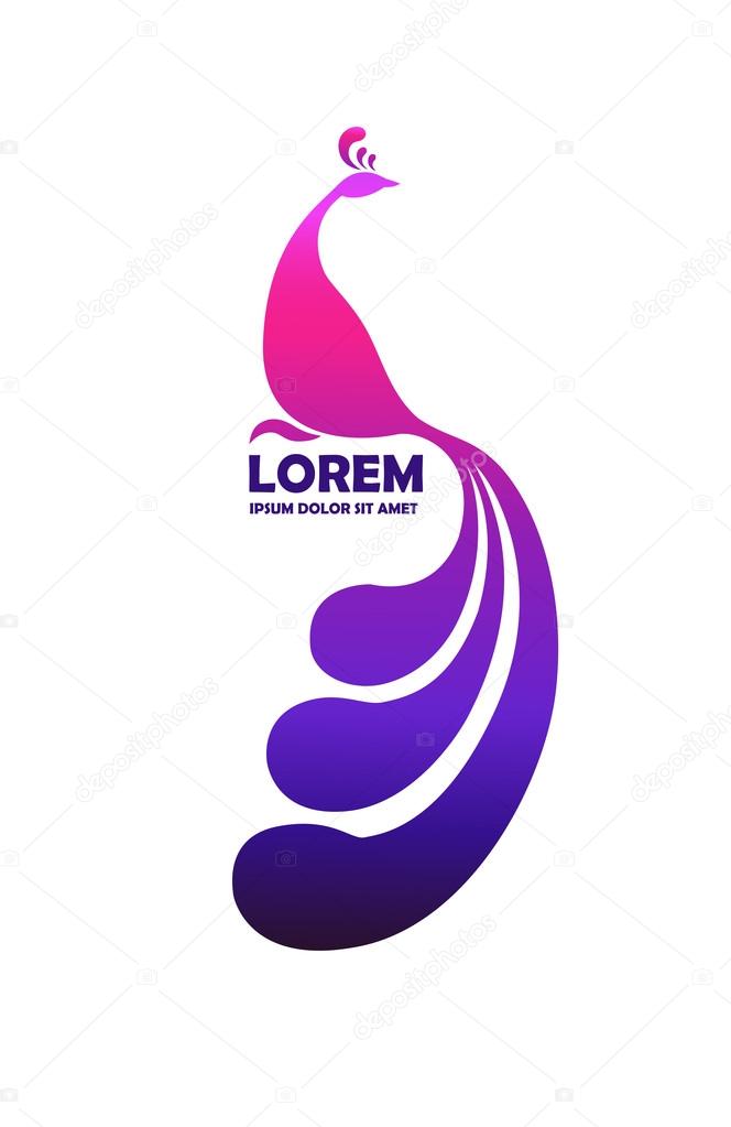 Peacock logo design template. Stylized peafowl icon such as logotype. Vector illustration