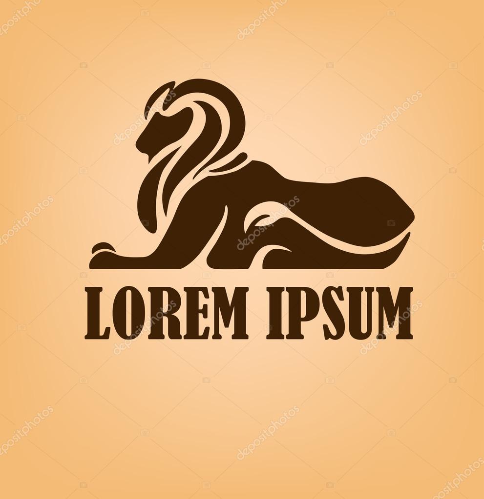 Lying lion logo design template. Stylized lion in profile in ancient style icon such as logotype. Vector illustration