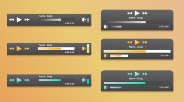 Medya çalar uygulaması, akıllı telefonlar, Pc veya tabletler için düz tasarım stili ile app şablon kümesi