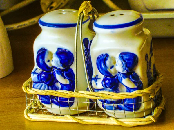 Salty Peper Porcelain Babies Picture Blue Color — Stock Photo, Image
