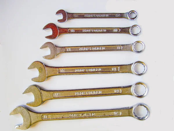 Wrench Set Repair Six Pieces Steel Made Two Mouths — Stock Photo, Image