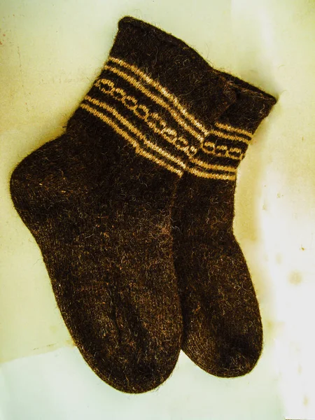 Vlněné Ponožky Ručně Pletené Teplé Nohy Zimu — Stock fotografie