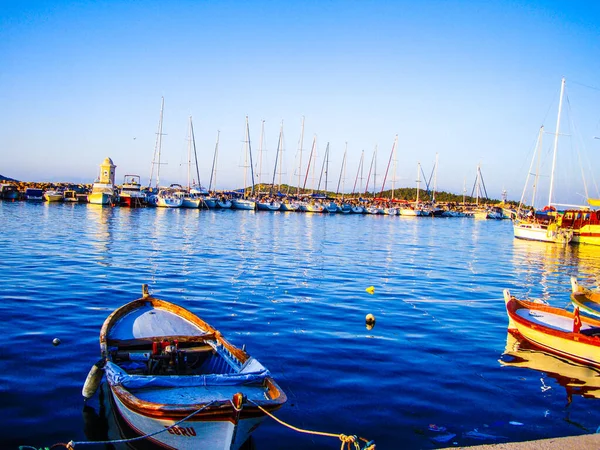 Port Calm Sea Boats Lighthouse Small Yachts Landscape Open Air — Photo