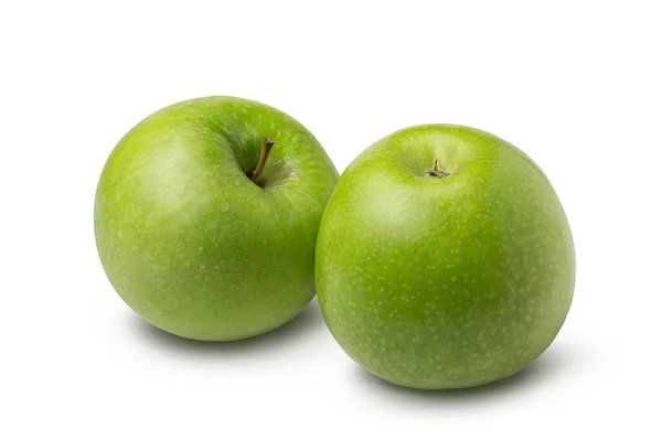 Dos Manzanas Verdes Granny Smith Aisladas Sobre Fondo Blanco Con — Foto de Stock