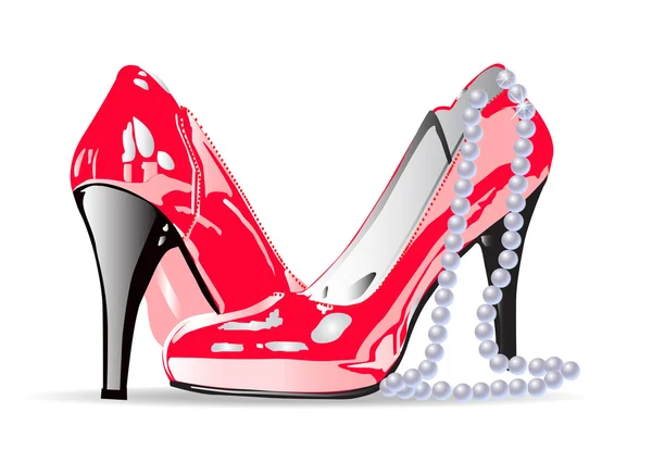 Chaussure femme rouge avec collier de perles — Image vectorielle