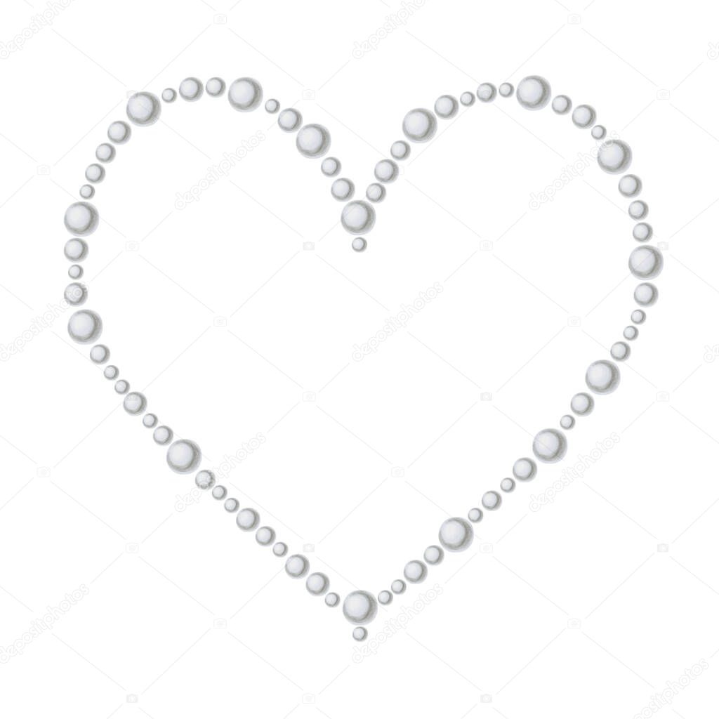A cute heart made of beads of different sizes, hand-drawn. Ideal for design of clothes, cards, posters, appliques, stickers.