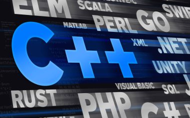 Dil programlama başlıkları mavi renkte C artı artı cümle ile