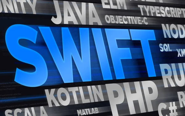 Dil Başlıkları Mavi Renkte Swift Başlığıyla Programlanıyor — Stok fotoğraf
