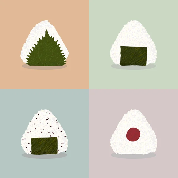Onigiri dört tür. Pirinç topları Japon mutfağı