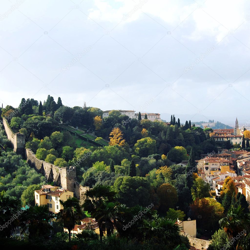 Florence. Piece of the sixth city wall. Aged photo