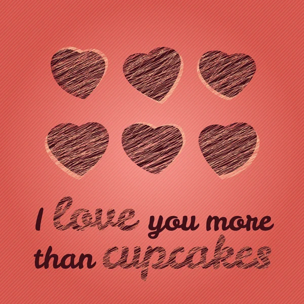 'Ik hou van je meer dan cupcakes' typografie. Romantiic Valentine's Day Card. — Stockvector