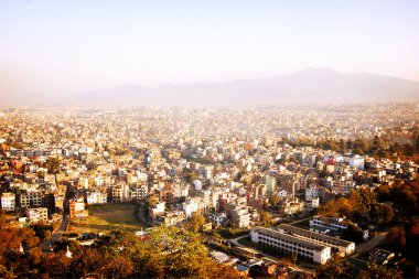 Kathmandu şehir görünümünden Swayambhunath tapınak - vintage etkisi.