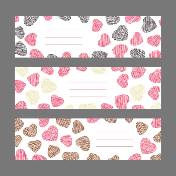 Set of Valentine's Day horizontal banners. Pink hearts ornament. Vector Illustration. — Stock Vector