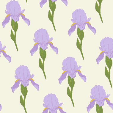 Parlak yeşil arka plan üzerinde soluk Iris çiçekler. Çiçek seamless modeli.
