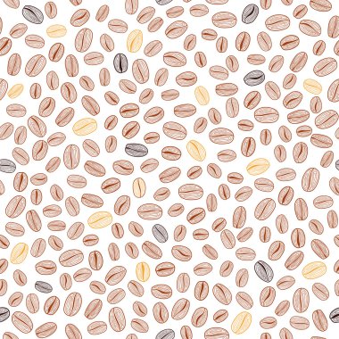 El çekilmiş kahve çekirdekleri desen. Sıcak broun renkler. Sorunsuz vektör.