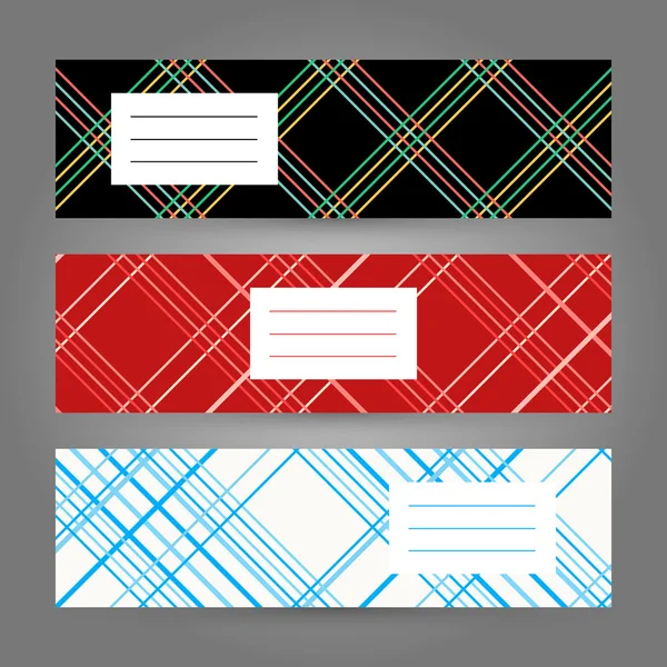 Set of Horizontal Tartan Banners. Abstract Geometric ornament. Vector backgrounds. — Stock Vector