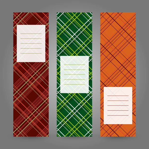 Set of Vertical Tartan Banners. Abstract Geometric ornament. Vector backgrounds. — Stock Vector