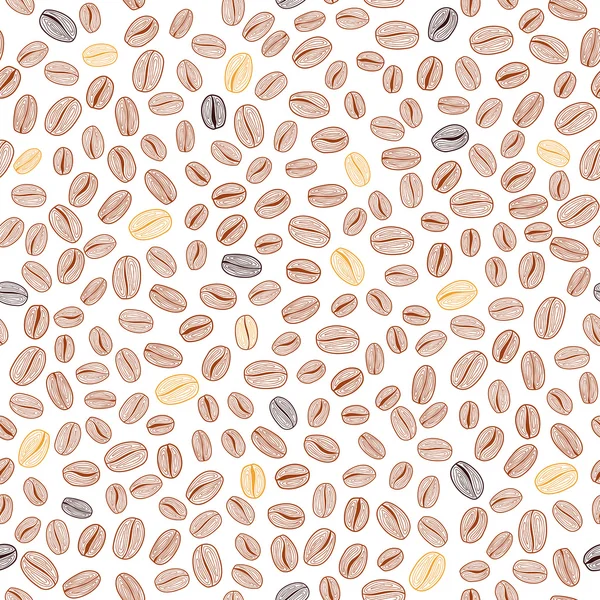 Patrón dibujado a mano granos de café. Colores cálidos de broun. Vector sin costura . — Vector de stock