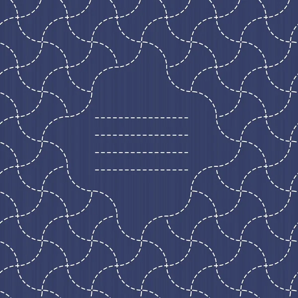 Marco de texto. Tradicional adorno de bordado japonés con olas. Sashiko. Patrón de vector inconsútil . — Vector de stock